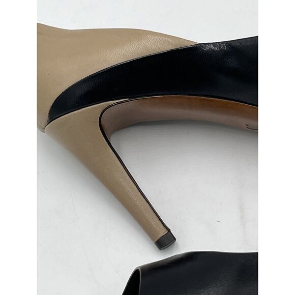 Moschino Cheap & Chic Color Block Black Tan Leather Peep Toe Pumps Sz 40/9.5 - Picture 13 of 16
